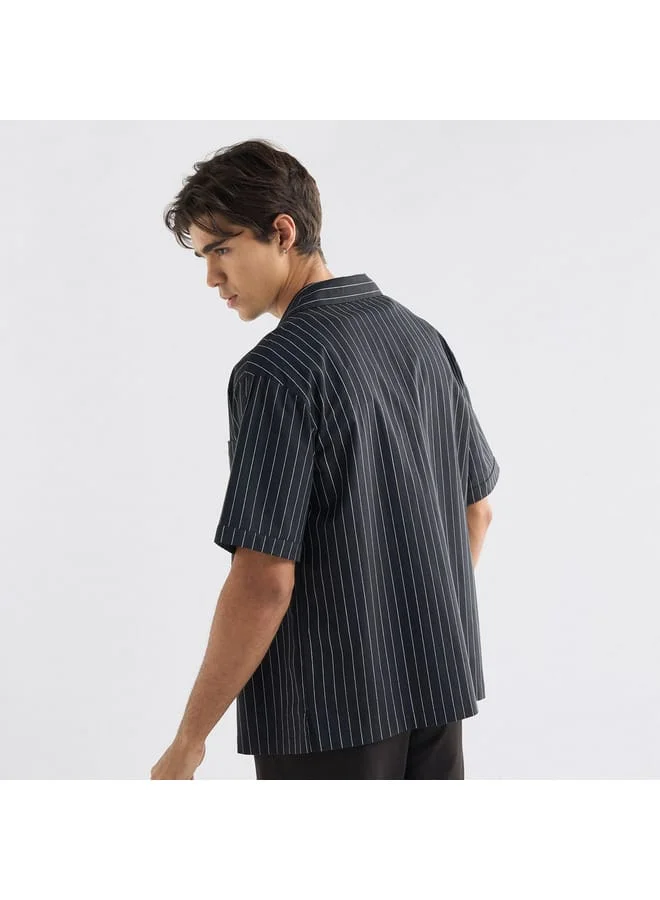 Splash FAV Regular Fit Striped Shirt with Camp Collar and Short Sleeves