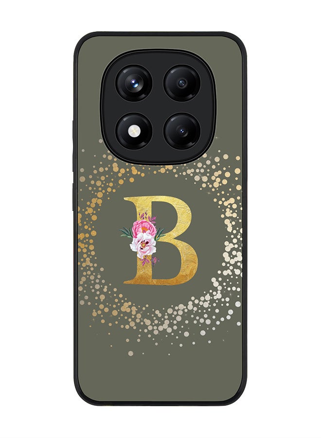 Stylizedd For Xiaomi Redmi Note 14 Pro 4G 4G Case,Slim fit Camera Protection, Shockproof Thin Phone cover  - Custom Monogram Floral - B  (Olive Green ) - Image 1