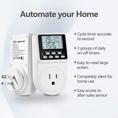 Techbee Digital Infinite Repeat Cycle Intermittent Timer Plug for Electrical Outlet, 24 Hour Programmable Indoor Timed Power Switch with Countdown Delay On and Off (120V, 15A), 1 pack - Image 5
