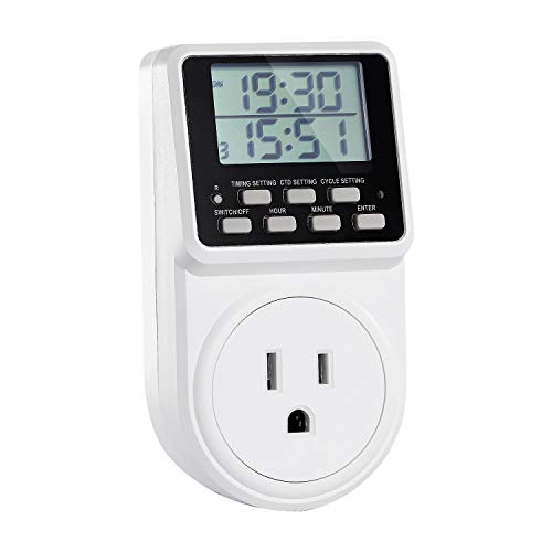 Techbee Digital Infinite Repeat Cycle Intermittent Timer Plug for Electrical Outlet, 24 Hour Programmable Indoor Timed Power Switch with Countdown Delay On and Off (120V, 15A), 1 pack - Image 1