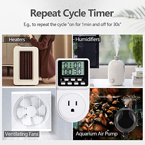 Techbee Digital Infinite Repeat Cycle Intermittent Timer Plug for Electrical Outlet, 24 Hour Programmable Indoor Timed Power Switch with Countdown Delay On and Off (120V, 15A), 1 pack - Image 3