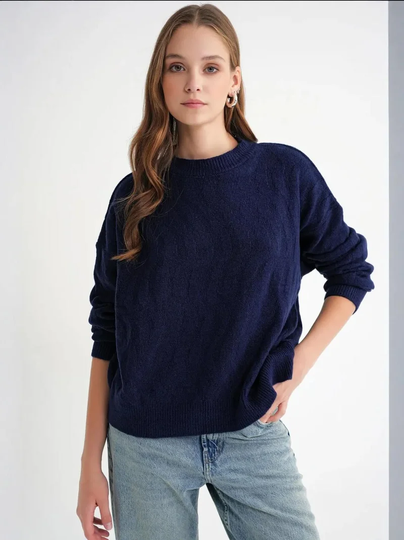 Mixray Ribbed Knitwear Pullover Sweater with Hair Braid Pattern
