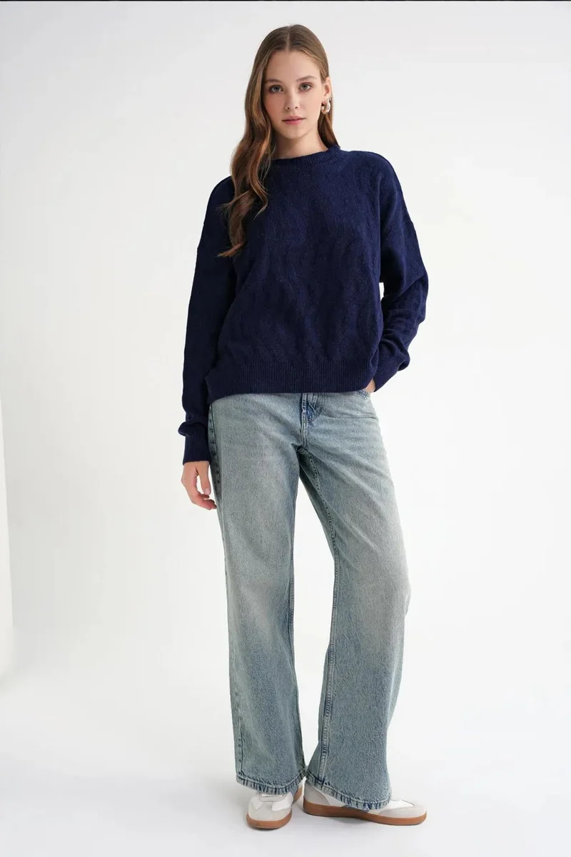Mixray Mixray Ribbed Knitwear Pullover Sweater with Hair Braid Pattern