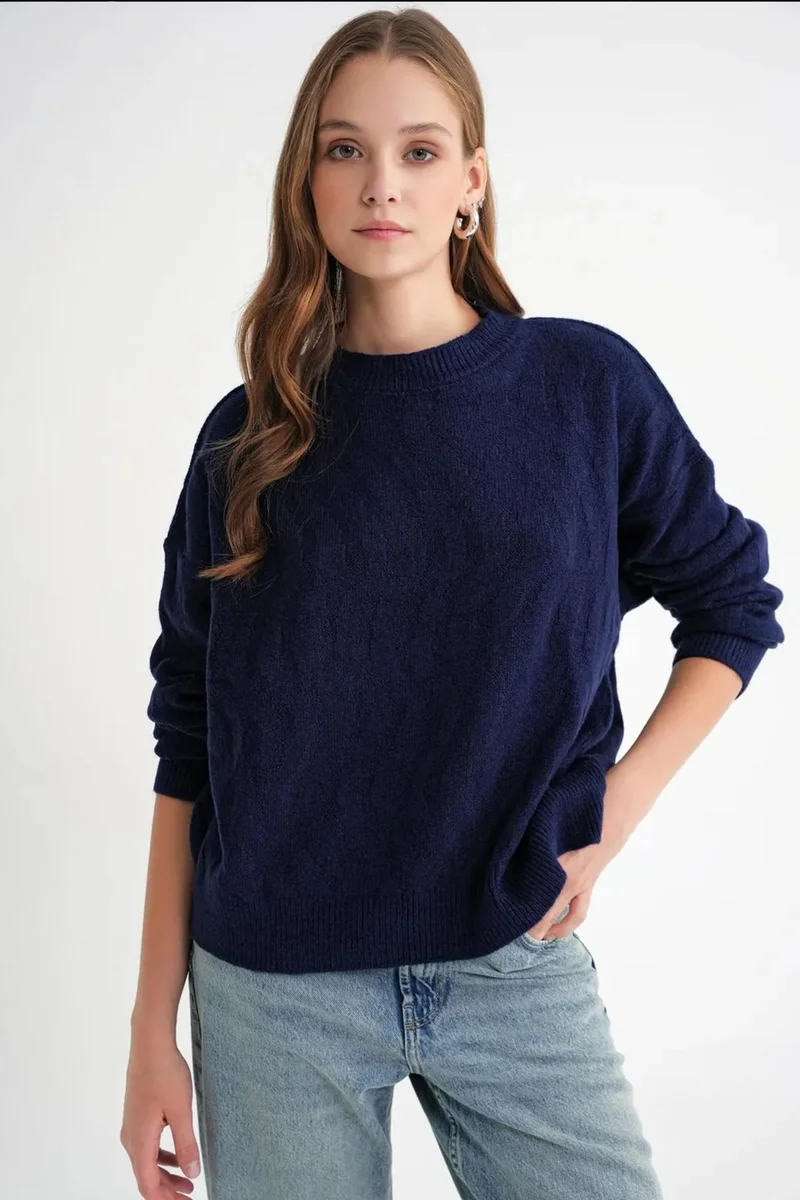 Mixray Mixray Ribbed Knitwear Pullover Sweater with Hair Braid Pattern