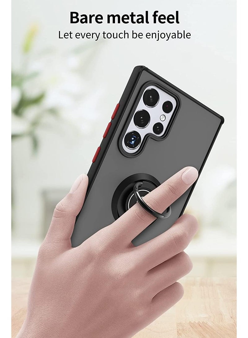 غطاء بمسند حلقي معدني قابل للدوران لهاتف Samsung Galaxy S25 Ultra، مضاد للصدمات، بلمسة نهائية غير لامعة، جراب خلفي صلب مضاد لبصمات الأصابع، غطاء مغناطيسي للسيارة لهاتف Galaxy S25 Ultra - Image 5
