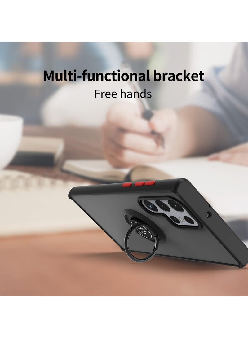غطاء بمسند حلقي معدني قابل للدوران لهاتف Samsung Galaxy S25 Ultra، مضاد للصدمات، بلمسة نهائية غير لامعة، جراب خلفي صلب مضاد لبصمات الأصابع، غطاء مغناطيسي للسيارة لهاتف Galaxy S25 Ultra - Image 3