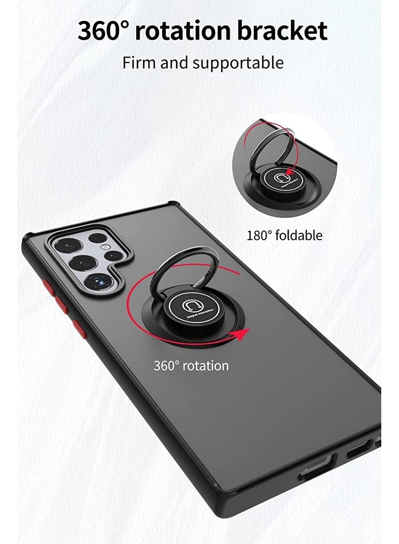 غطاء بمسند حلقي معدني قابل للدوران لهاتف Samsung Galaxy S25 Ultra، مضاد للصدمات، بلمسة نهائية غير لامعة، جراب خلفي صلب مضاد لبصمات الأصابع، غطاء مغناطيسي للسيارة لهاتف Galaxy S25 Ultra - Image 4