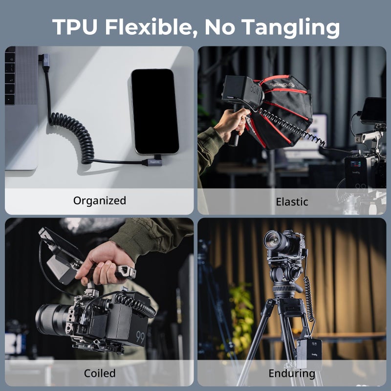 SMALLRIG USB C to USB C Coiled Data Cable (Angled to Angled), 90 Degree Type C Cable 20Gbps High Speed Data Transfer, Support PD 100W Fast Charging, for iPhone, Laptops and Cameras etc. - 4793 - Image 5