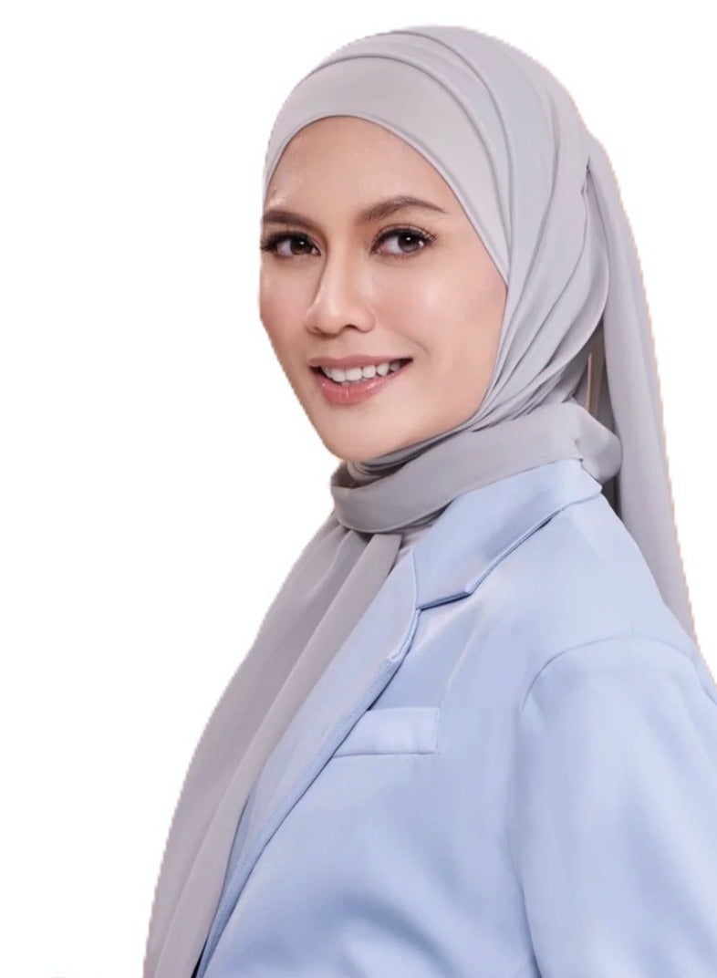 Chiffon Instant Hijab for Women Muslim Under Scarf Tie Cap with Veil Fashion Islam Solid Color Headscarf Turban Wrap-Light Grey