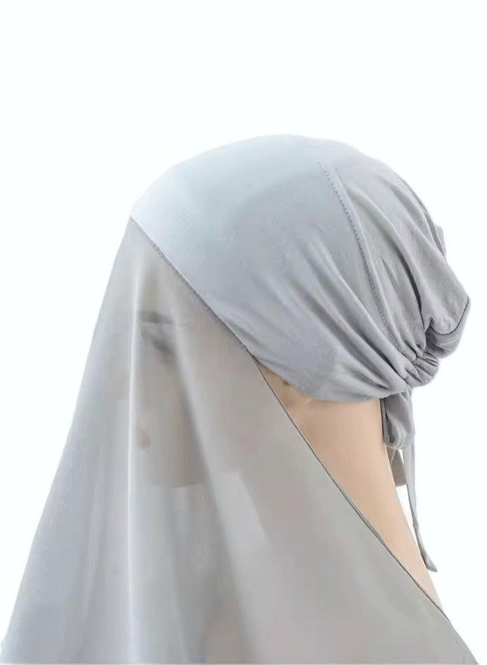 برفكتوري حجاب شيفون فوري للنساء المسلمات تحت وشاح وربطة عنق مع حجاب إسلامي عصري بلون واحد وغطاء رأس وعمامة - رمادي فاتح  - Image 2