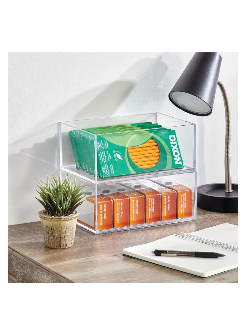 Eworld Set of 3 Clear Stackable Plastic Storage Containers, Perfect for Cabinets, Drawers, Desks, and Workspace Organization, Keep Pens, Pencils, Highlighters, and Notebooks Neatly Sorted.  - Image 5