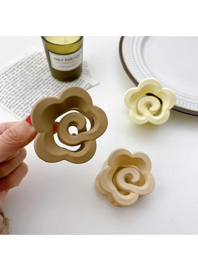 ARYANSH SHOPPE Matte Pastel Colors Hollow Rose Shape Plasstic Hair Accessories Clamp Claw Clips For Women (ROSE SHAPE MATTE CLUTCHER) (PACK OF 3) - Image 2