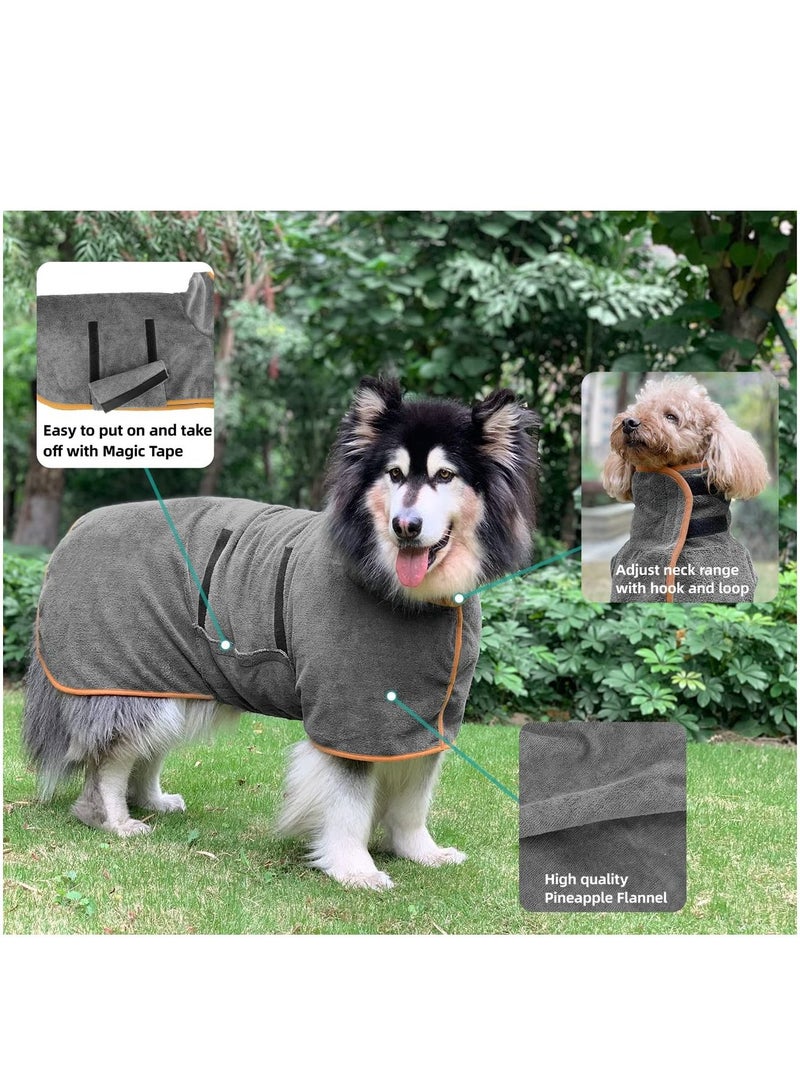 تجفيف الملابس الكلب منشفة حمام ستوكات المواد تجفيف سريع سوبر ماص الكلب رداء حمام قابل للتعديل ذوي الياقات البيضاء والخصر الحيوانات الأليفة تجفيف سريع امتصاص الرطوبة ( رمادي م ) - Image 2