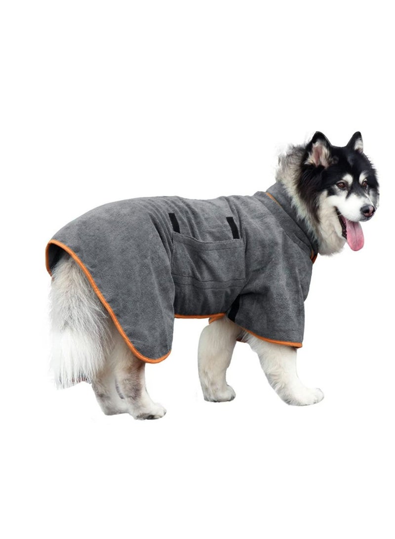 تجفيف الملابس الكلب منشفة حمام ستوكات المواد تجفيف سريع سوبر ماص الكلب رداء حمام قابل للتعديل ذوي الياقات البيضاء والخصر الحيوانات الأليفة تجفيف سريع امتصاص الرطوبة ( رمادي م ) - Image 1