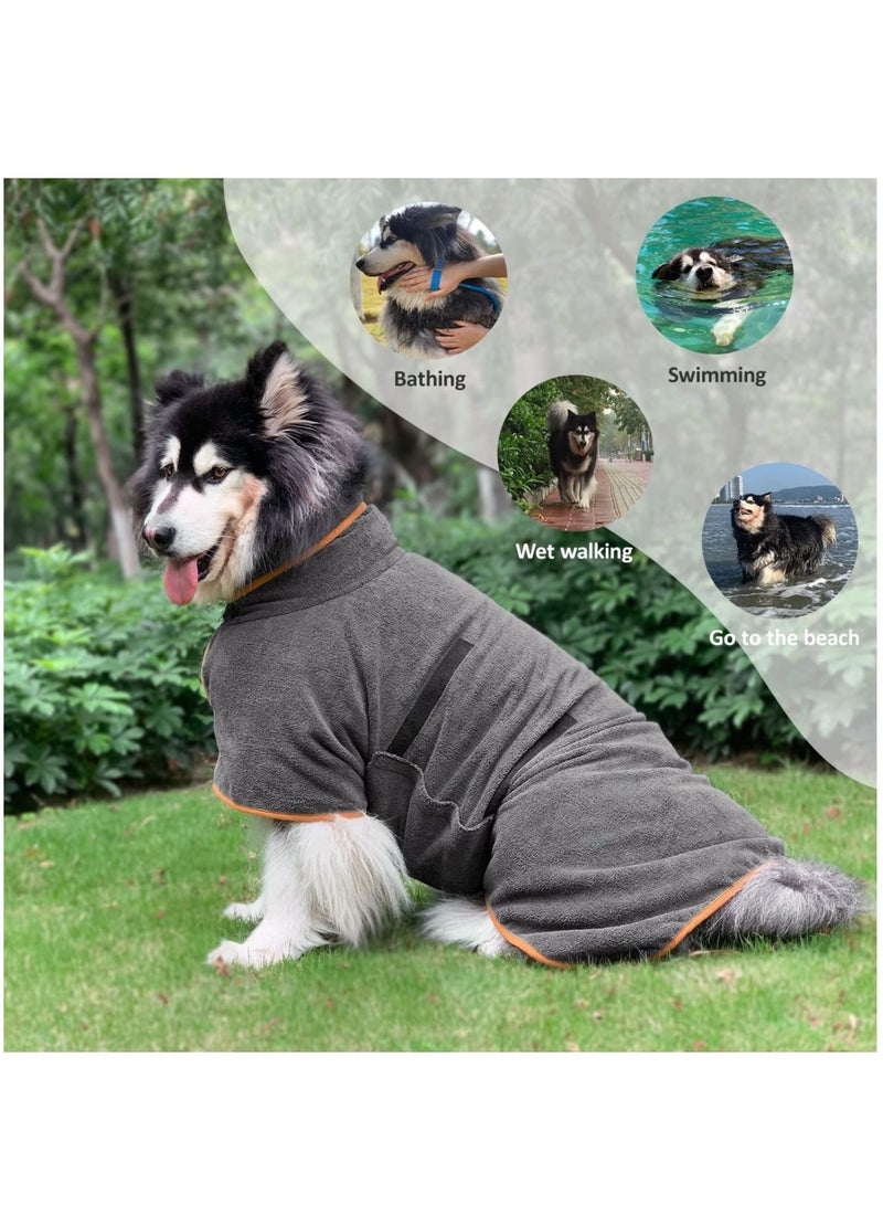 تجفيف الملابس الكلب منشفة حمام ستوكات المواد تجفيف سريع سوبر ماص الكلب رداء حمام قابل للتعديل ذوي الياقات البيضاء والخصر الحيوانات الأليفة تجفيف سريع امتصاص الرطوبة ( رمادي م ) - Image 3