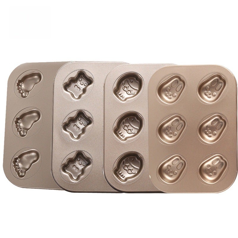 6 even fish rabbit bear mixed six even cake mold baking mold non-stick cartoon baking tray baking tools(Pink 6 even pig head) - Image 4