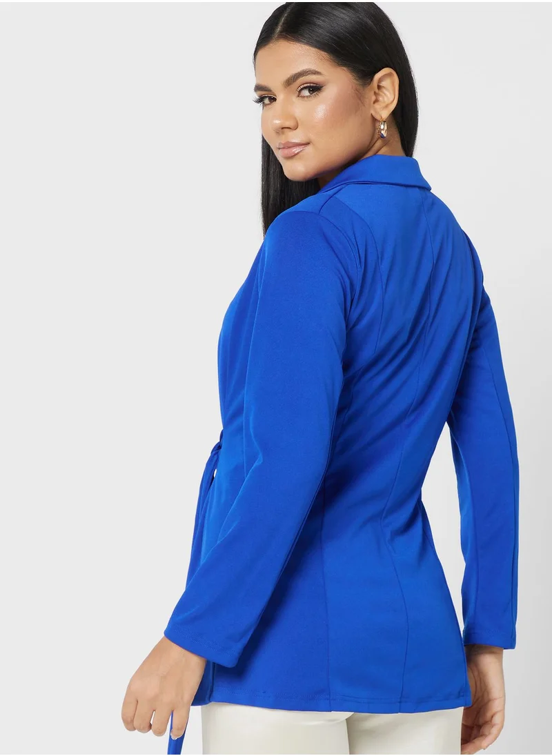 ELLA Longline Blazer With Tie Waist Detail