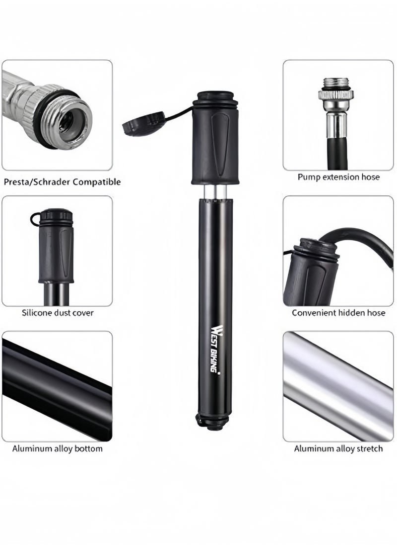 WEST BIKING High Pressure 100PSI Bicycle Pump Accessory Kit, Basketball Pump, US/French Nozzle Convertible, Lightweight & Pocket Size, Portable Pump with Hose 128-198 CM  - Image 2
