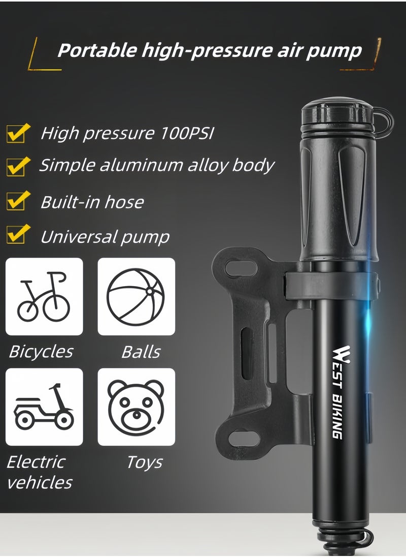 WEST BIKING - High Pressure 100PSI Bicycle Pump Accessory Kit, Basketball Pump, US/French Nozzle Convertible, Lightweight & Pocket Size, Portable Pump with Hose 128-198 CM - Image 1