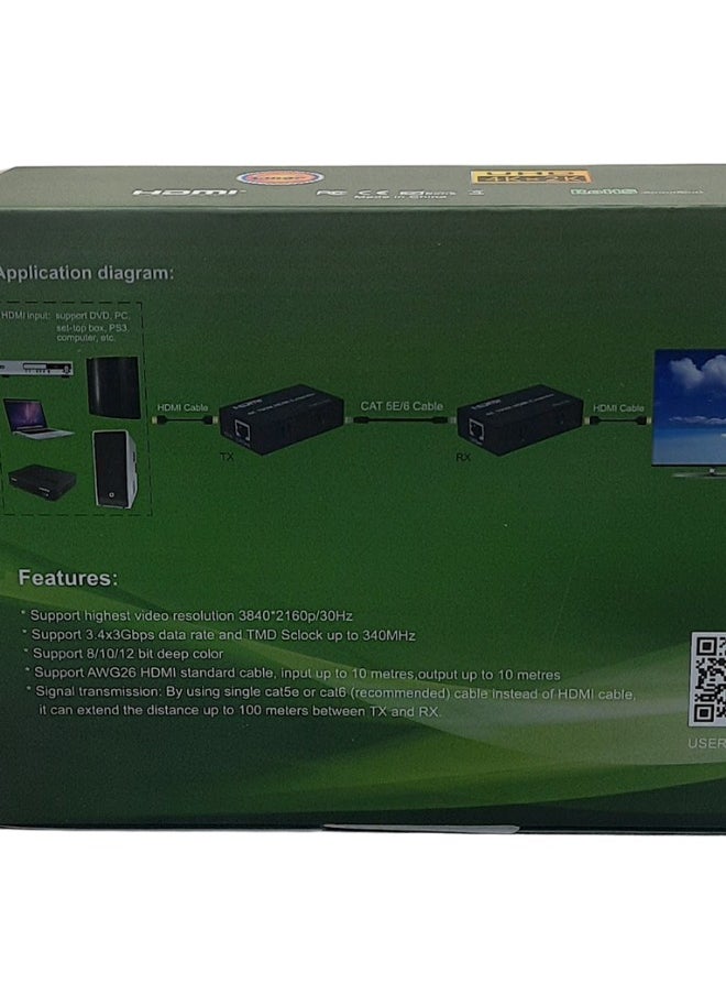 Generic 4K 100M HDMI Extender | Ultra HD Signal Transmission | Cat5e/6 Cable Support | 3840x2160@30Hz  - Image 4