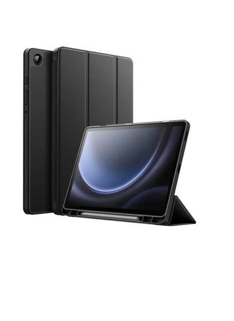 Samsung Galaxy Tab A9+/ A9 Plus Case 11 inch 2023 (SM-X210/X216/X218) Case with Pen Holder, Soft TPU Back Trifold Stand Protective Smart Cover Flip, Auto Wake&Sleep (Black)