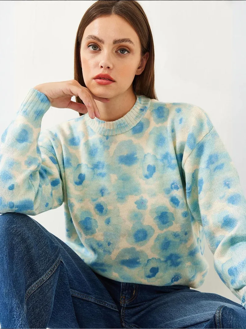 Bianco Lucci LUCCI Pattern Knit Sweater with Crew Neck