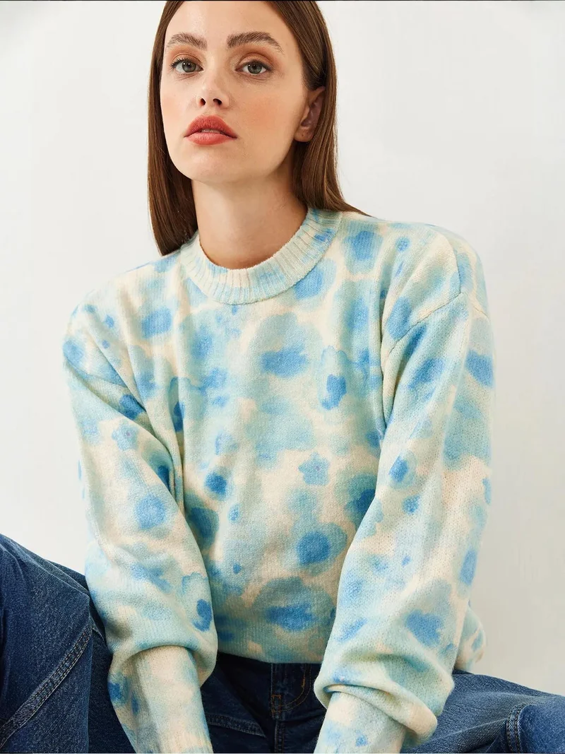 Bianco Lucci LUCCI Pattern Knit Sweater with Crew Neck