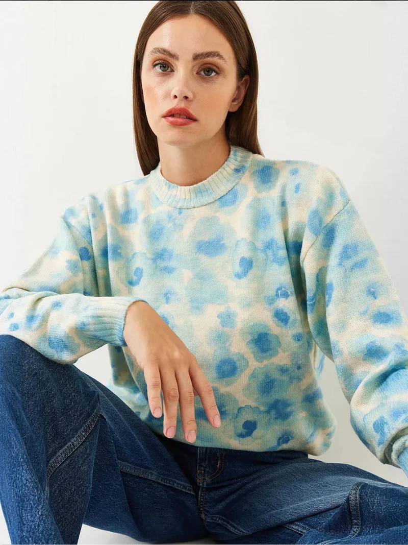 Bianco Lucci LUCCI Pattern Knit Sweater with Crew Neck