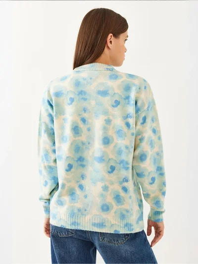 Bianco Lucci LUCCI Pattern Knit Sweater with Crew Neck