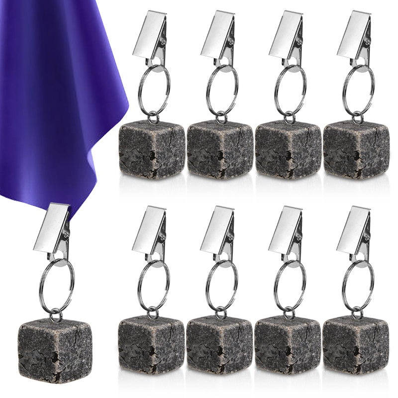 AVLA AVLA 8 Pack Tablecloth Weights Table Covers Pendant Stones with Metal Clip Clamp Heavy Table Cloth Marble Cubes Hangers Stainless Steel Clips for Decoration Outdoor Picnic Family Dinner Party 