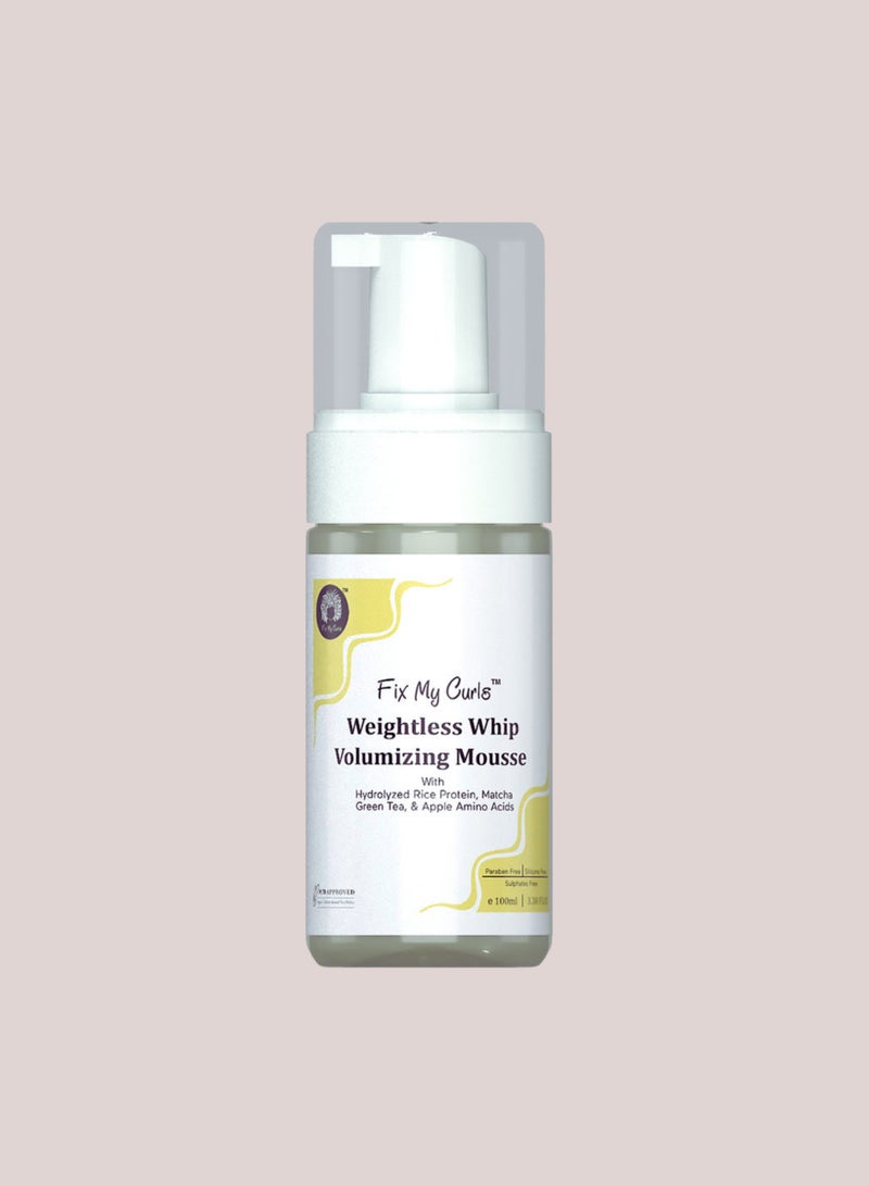 Fix My Curls Weightless Whip Volumizing Mousse | 100ML | Enriched with Rice Protein for Hair Growth, & Apple Cider Vinegar | For Wavy, Curly, Frizzy Hair | Curl Enhancing | Silicone & Alcohol Free  - Image 1