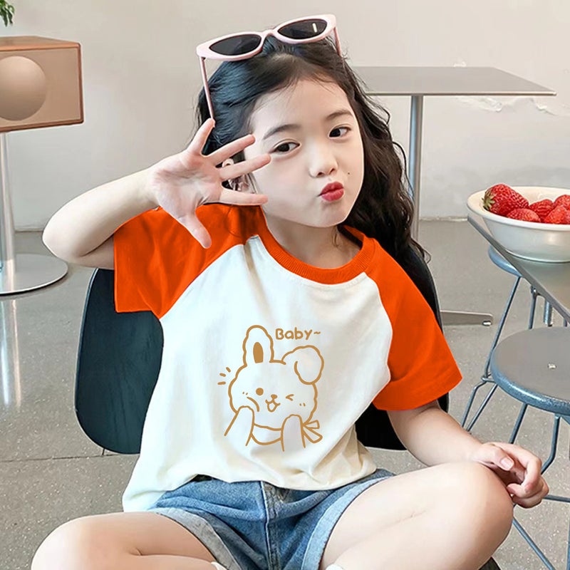 A2061 # Children'S Clothing Short-Sleeve T-Shirt Kidsren Byba Print Summer 100% Cotton Raglan Sleeve Top Cartoon Print - Image 1