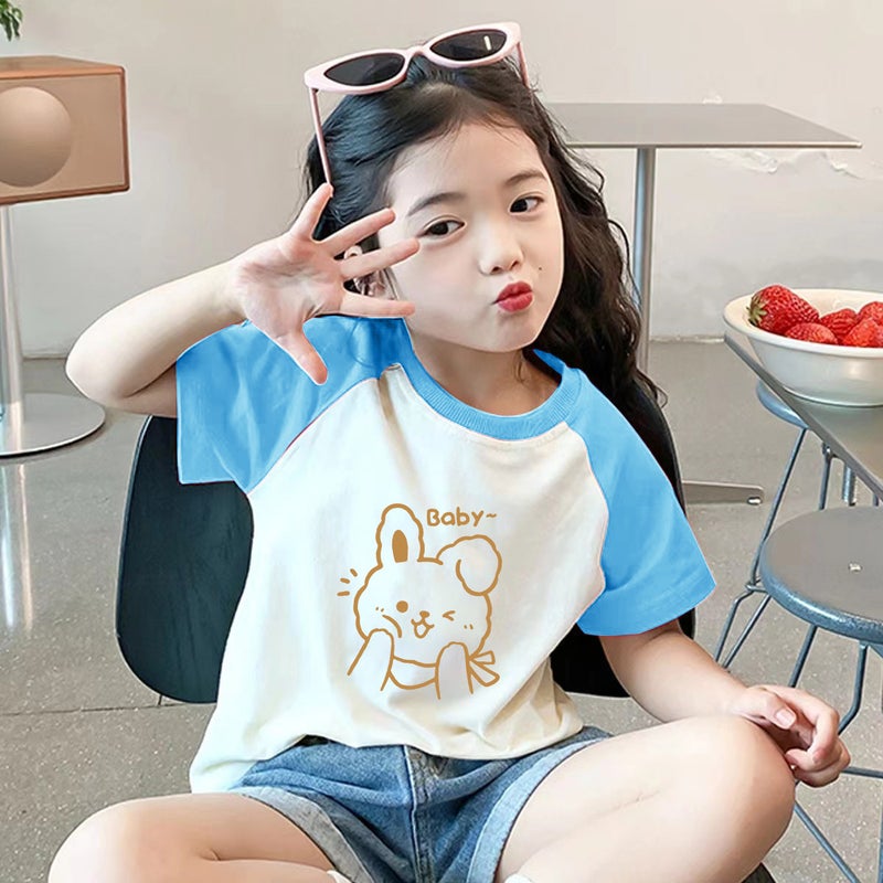A2061 # Children'S Clothing Short-Sleeve T-Shirt Kidsren Byba Print Summer 100% Cotton Raglan Sleeve Top Cartoon Print - Image 5