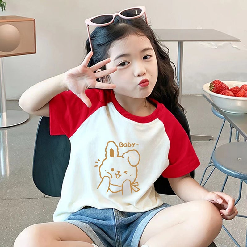 A2061 # Children'S Clothing Short-Sleeve T-Shirt Kidsren Byba Print Summer 100% Cotton Raglan Sleeve Top Cartoon Print - Image 3