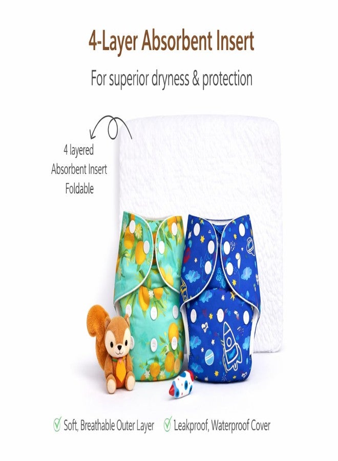 MOMSARC Cotton Cloth Diapers for Baby | Washable & Reusable Baby Diapers | Free Size 0-3 Years | Leak Proof Cloth Diaper with Quick Dry Pad & 3 Inserts | Rash-Free | Multicolor (Pack of 3) - Image 5
