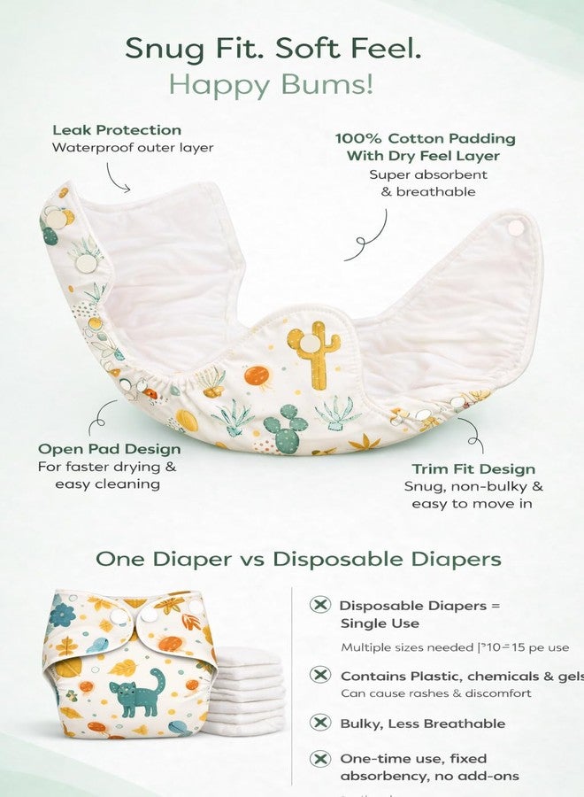 MOMSARC Cotton Cloth Diapers for Baby | Washable & Reusable Baby Diapers | Free Size 0-3 Years | Leak Proof Cloth Diaper with Quick Dry Pad & 3 Inserts | Rash-Free | Multicolor (Pack of 3) - Image 4