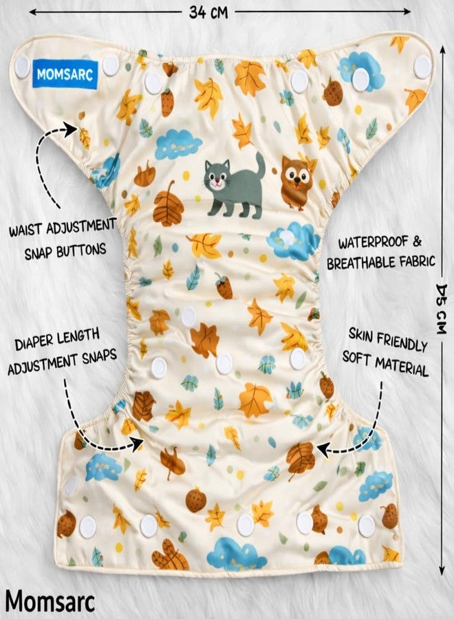 MOMSARC Cotton Cloth Diapers for Baby | Washable & Reusable Baby Diapers | Free Size 0-3 Years | Leak Proof Cloth Diaper with Quick Dry Pad & 3 Inserts | Rash-Free | Multicolor (Pack of 3) - Image 3