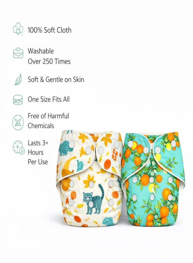 MOMSARC Cotton Cloth Diapers for Baby | Washable & Reusable Baby Diapers | Free Size 0-3 Years | Leak Proof Cloth Diaper with Quick Dry Pad & 3 Inserts | Rash-Free | Multicolor (Pack of 3) - Image 2