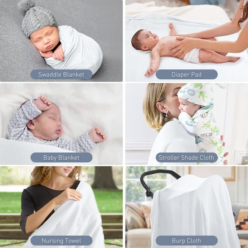 Knirose Premium Soft Muslin Cotton Newborn Baby Swaddle Blanket Unisex Swaddle Wrap Silky Swaddle Blankets Neutral Receiving Blanket for Newborn Boys and Girls Large 47 x 47 inches(120x120cm) (White) - Image 3