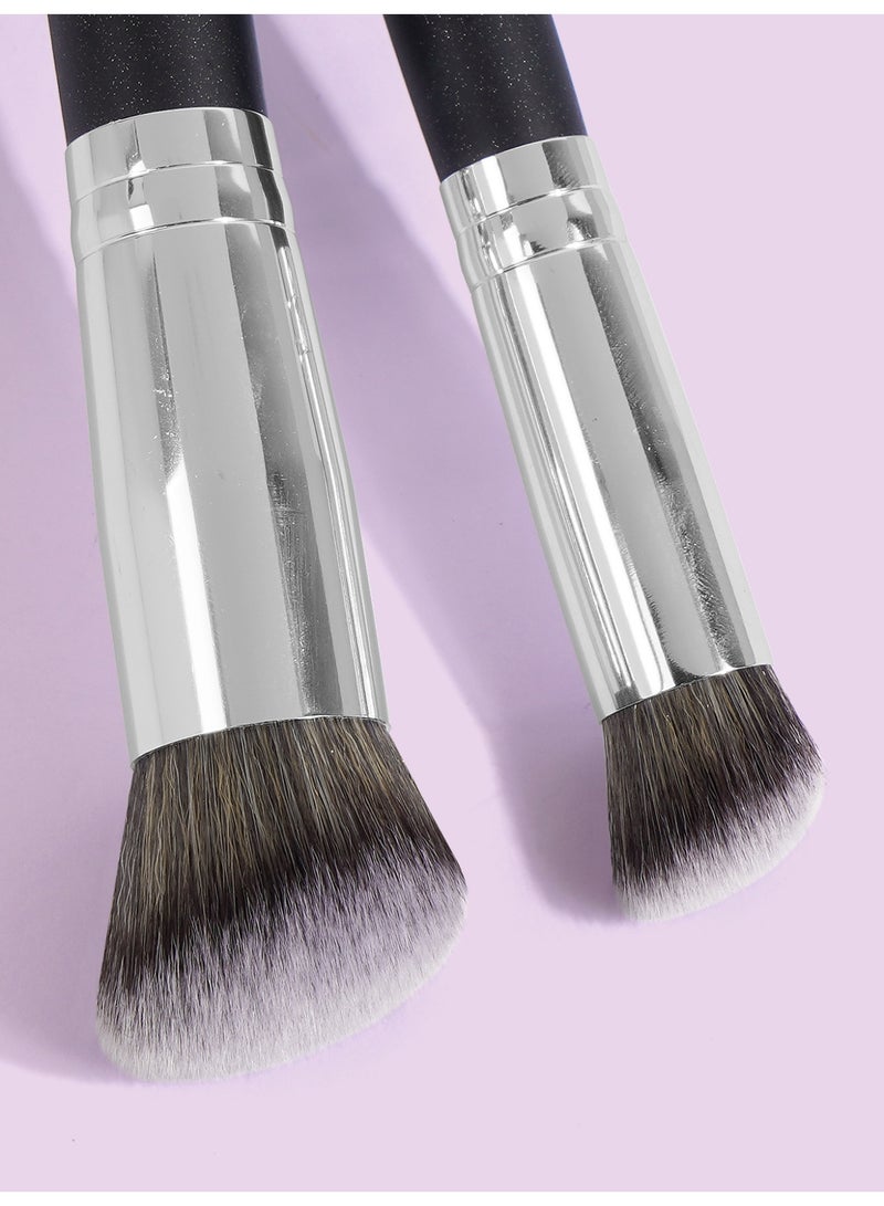 مانجي فرشاة ماكياج 2 جهاز كمبيوتر شخصى فرشاة ماكياج مجموعة لفرشاة المخفي الأساس ، فرشاة ماكياج عالية الجودة ، أسود - Image 4