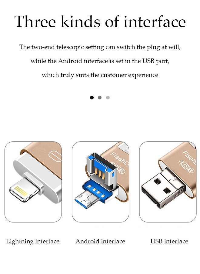 DUNISO Flash drive, USB 3.0 push pull pen drive ，memory stick, expandable design at both ends, 32GB, suitable for Android，USB and Lightning port  - Image 3