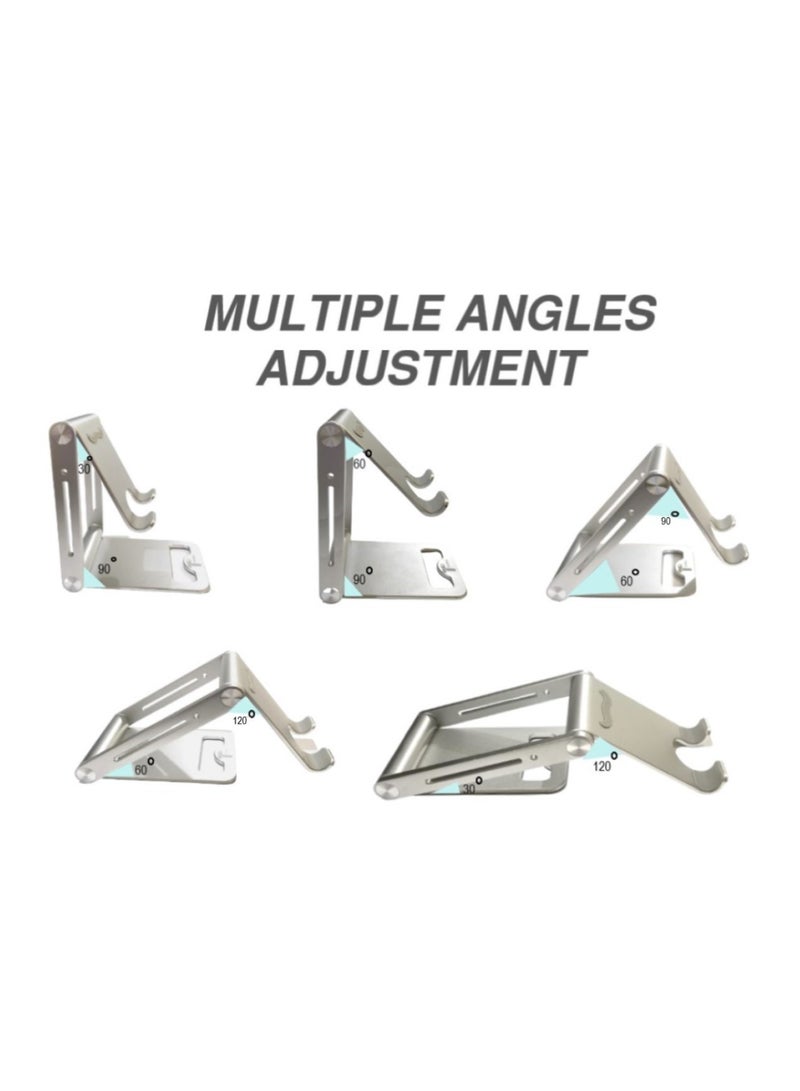 TEGRILO Foldable Phone Holder Adjustable Aluminum Mobile Stand for iPhone 14/14 Pro Max SE 3/ 13 Mini/13 Pro Max 12 Mini/12 Pro Max/11 XS XR 8 Galaxy S22 S21 S20 and more (Silver) - Image 4