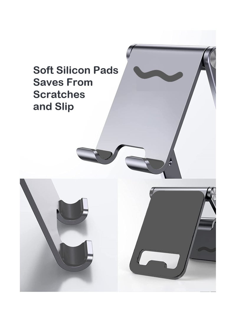 TEGRILO Foldable Phone Holder Adjustable Aluminum Mobile Stand for iPhone 14/14 Pro Max SE 3/ 13 Mini/13 Pro Max 12 Mini/12 Pro Max/11 XS XR 8 Galaxy S22 S21 S20 and more (Silver) - Image 3