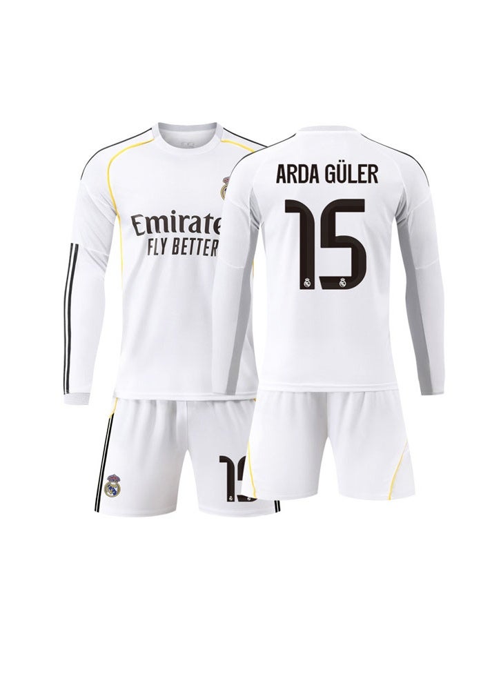 ريال مدريد 2025-2026 ريال مدريد المنزل لكرة القدم موحدة #15 أردا جولر بأكمام طويلة لكرة القدم جيرسي السراويل دعوى حجم الأطفال والكبار حجم الهدايا للجماهير والأصدقاء - Image 1