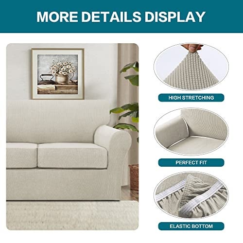 Turquoize 4 Piece Sofa Covers for 3 Cushion Couch Sofa Slipcover Soft Couch Cover for Dogs-Washable Sofa Furniture Covers with 3 Individual Cushion Covers (3 Cushion Sofa, Island Fossi) - Image 4