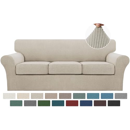 Turquoize 4 Piece Sofa Covers for 3 Cushion Couch Sofa Slipcover Soft Couch Cover for Dogs-Washable Sofa Furniture Covers with 3 Individual Cushion Covers (3 Cushion Sofa, Island Fossi) - Image 1