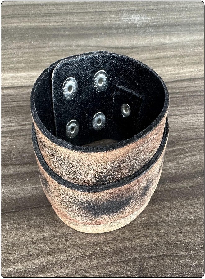 Fusamk Punk Vintage Wide Leather Cuff Bracelet(Brown) - Image 4