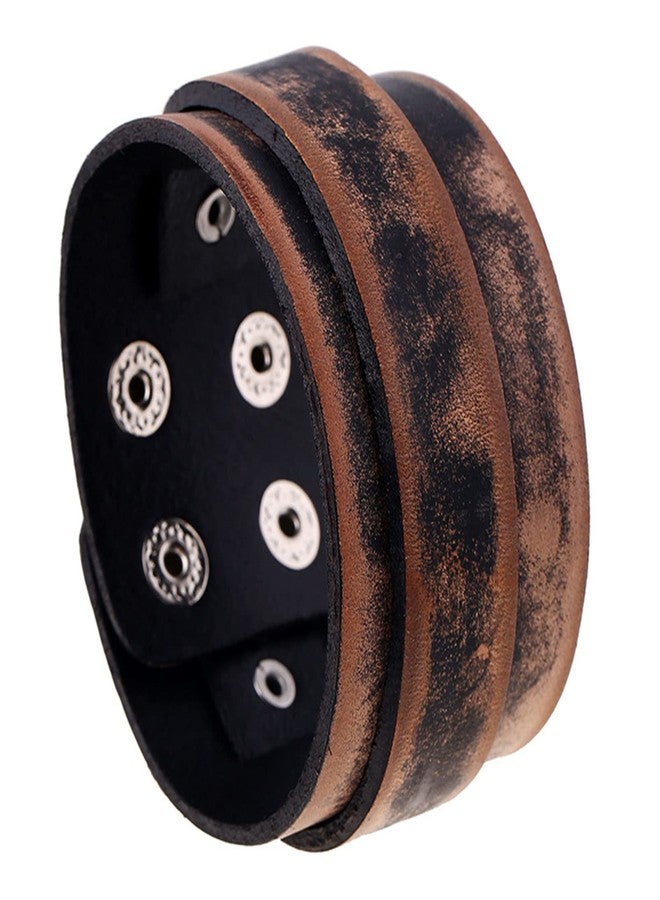 Fusamk Punk Vintage Wide Leather Cuff Bracelet(Brown) - Image 1