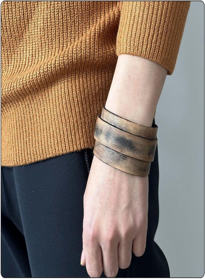 Fusamk Punk Vintage Wide Leather Cuff Bracelet(Brown) - Image 2