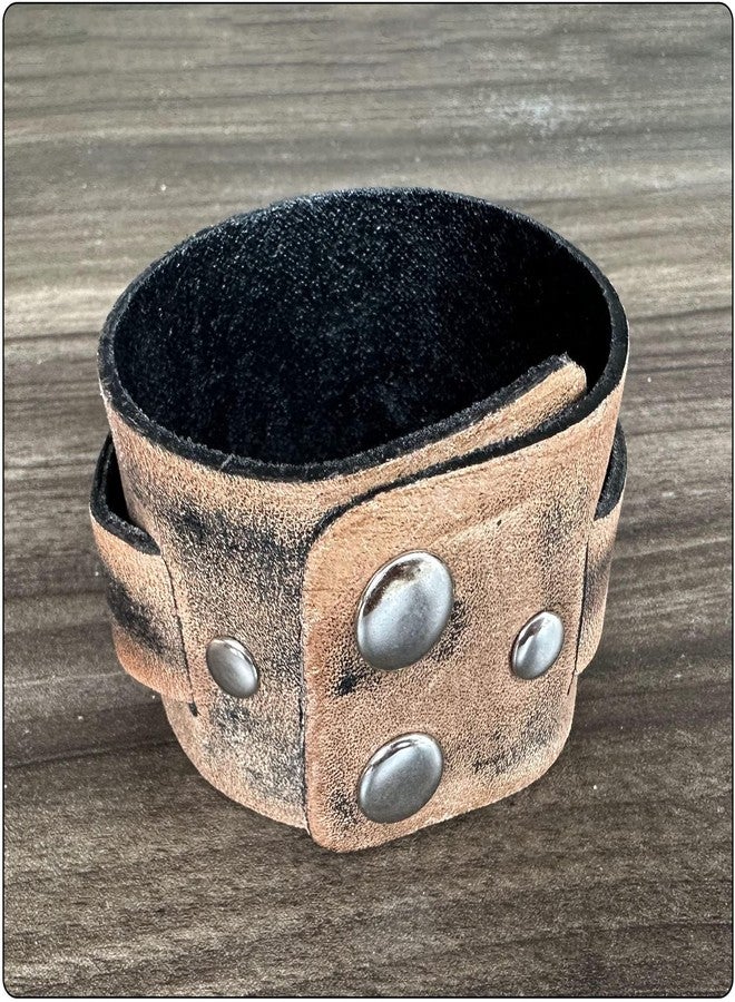 Fusamk Punk Vintage Wide Leather Cuff Bracelet(Brown) - Image 5